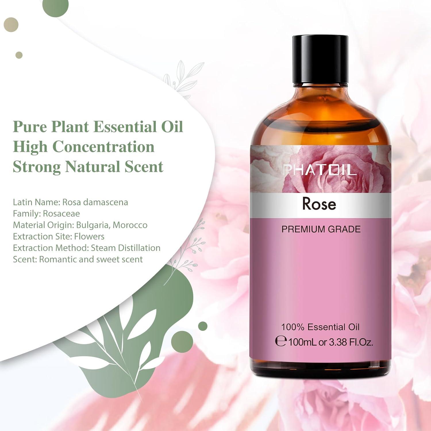 Aceite Esencial de Rosa PHATOIL 100ml con Gotero para Aromaterapia