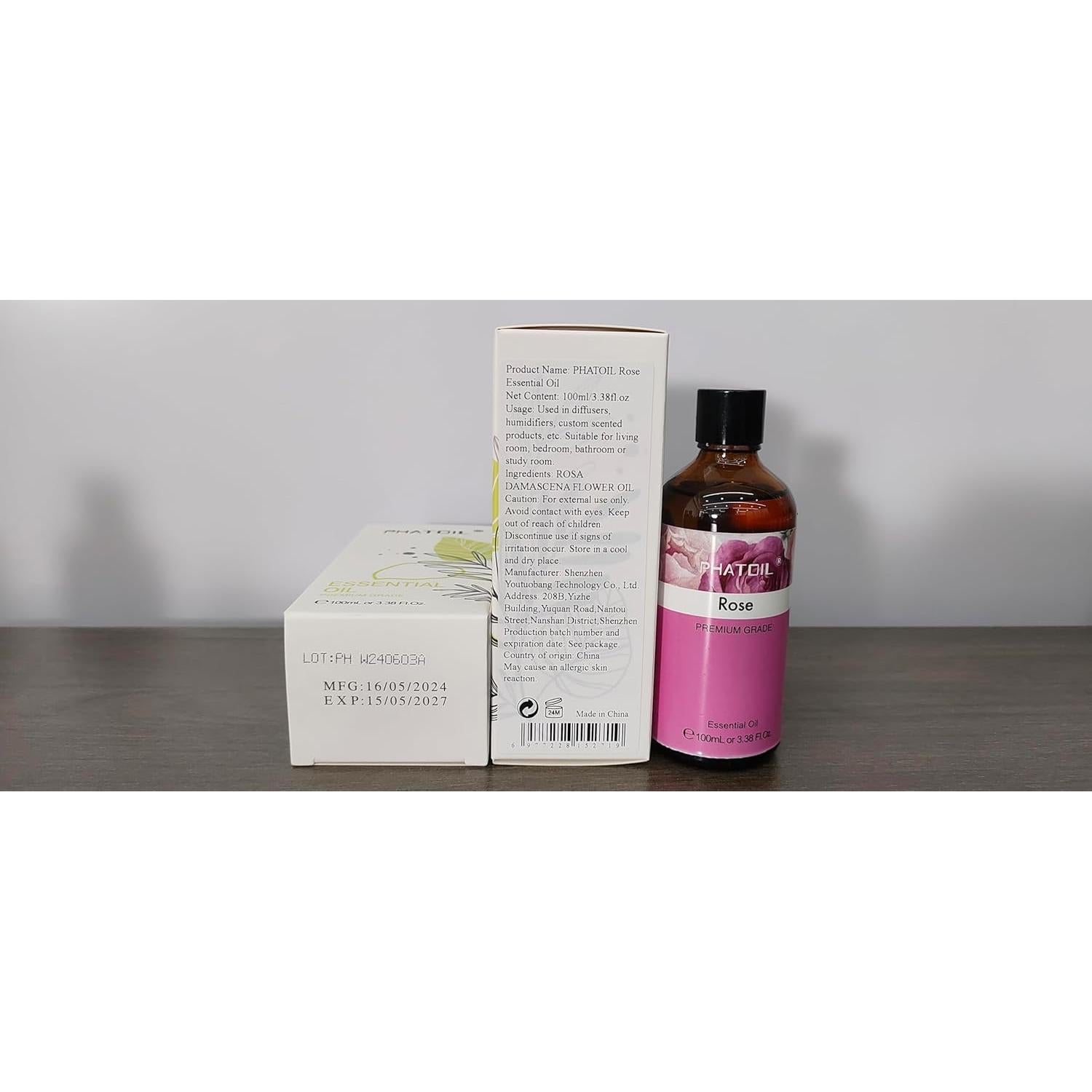 Aceite Esencial de Rosa PHATOIL 100ml con Gotero para Aromaterapia