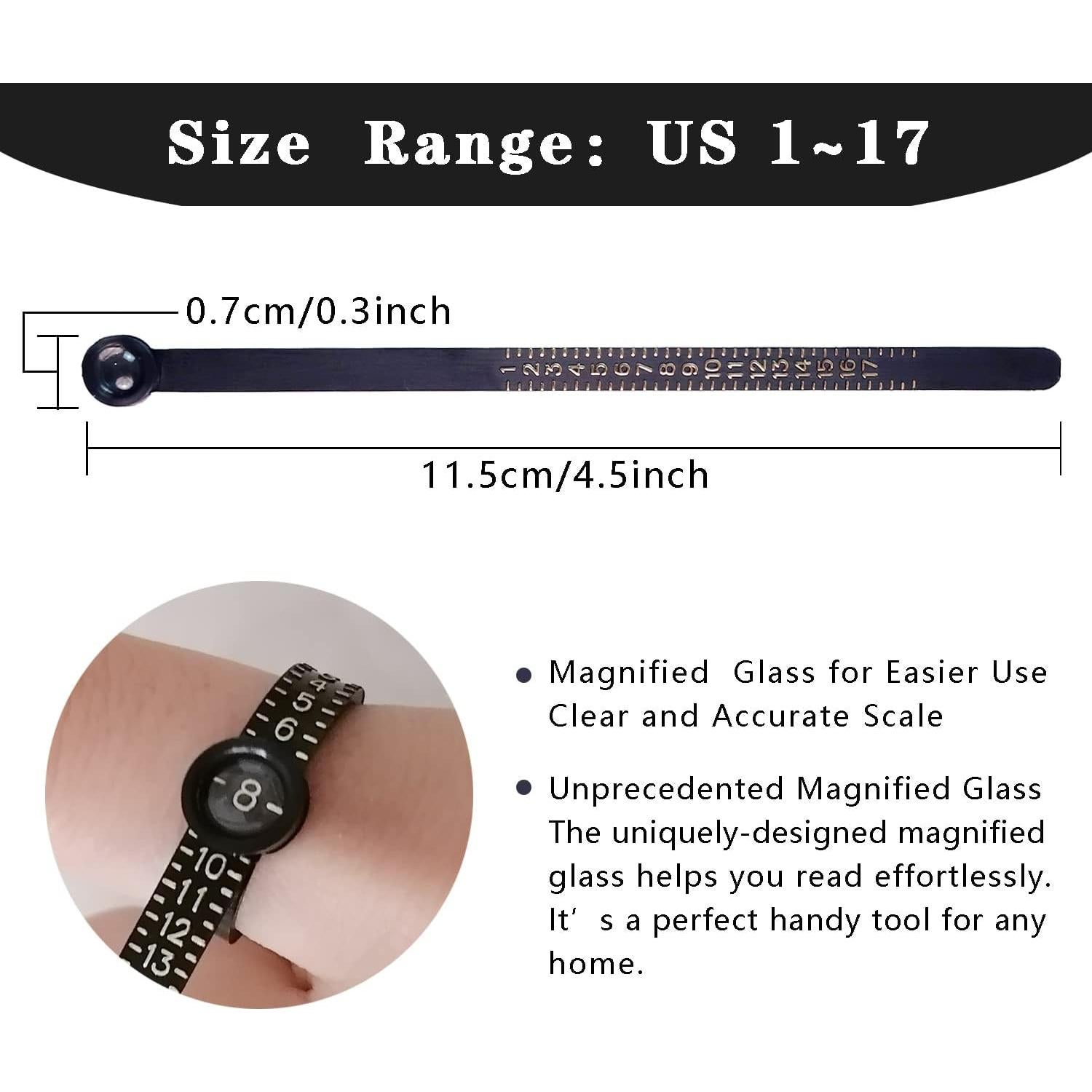 Medidor de Tamaño de Anillo JRONGHE con Cristal Ampliado