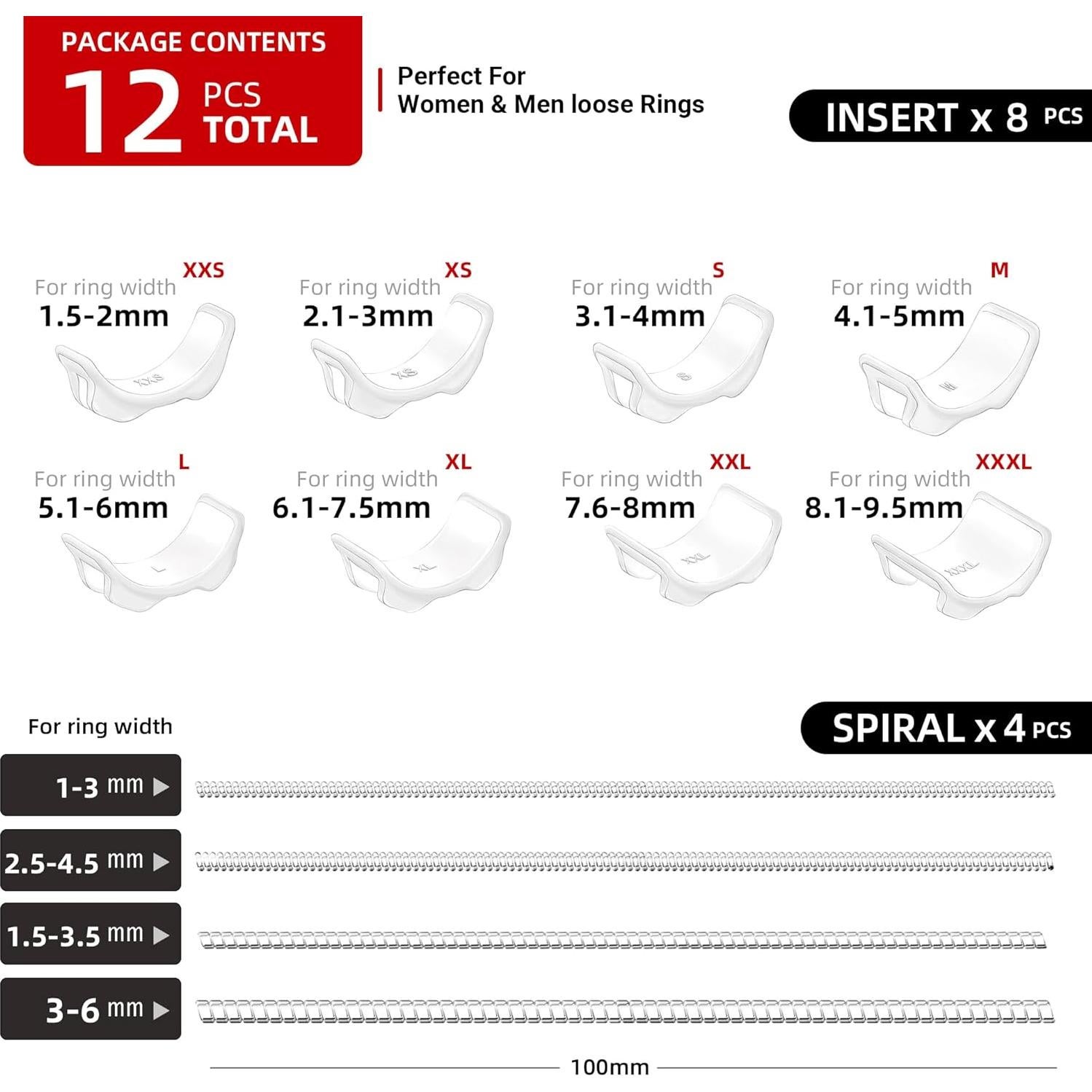 Ajustador de Tamaño de Anillo Omilly - 12 Tamaños, Invisible