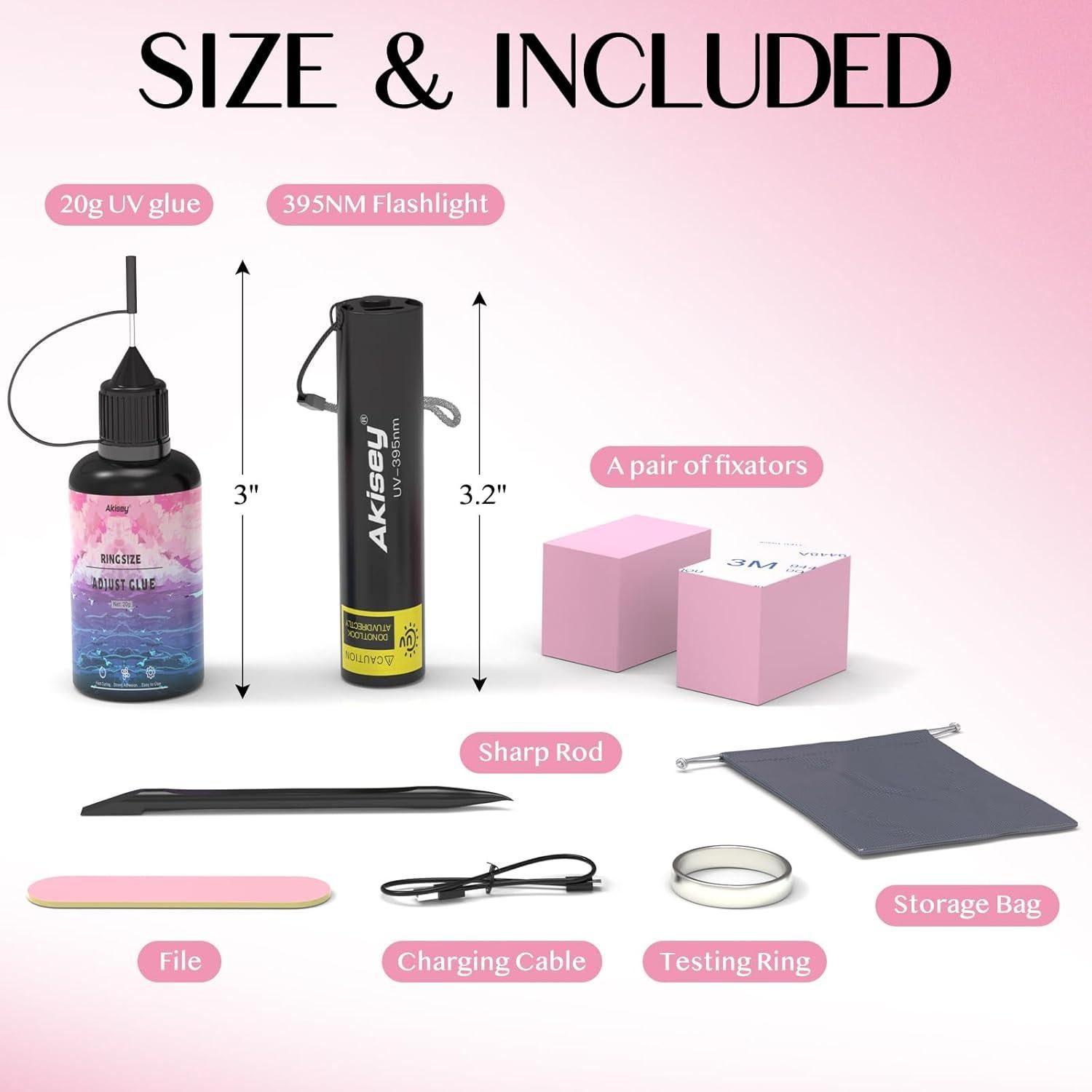 Kit Ajustadores de Anillos Akisey con Pegamento UV 20g