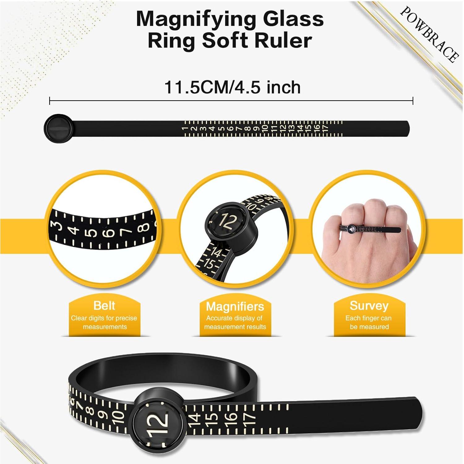 Medidor de Tamaño de Anillo Reutilizable Powbrace 2 Pack 1-17 US