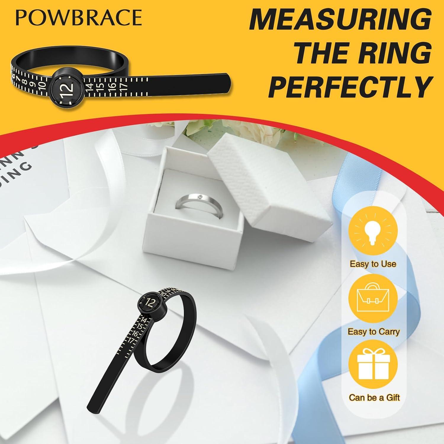 Medidor de Tamaño de Anillo Reutilizable Powbrace 2 Pack 1-17 US