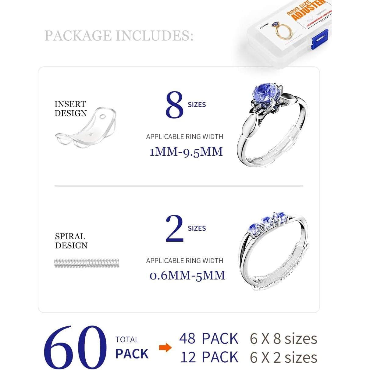 Ajustador de Tamaño de Anillo ELETIUO - 60 Piezas, 10 Tamaños