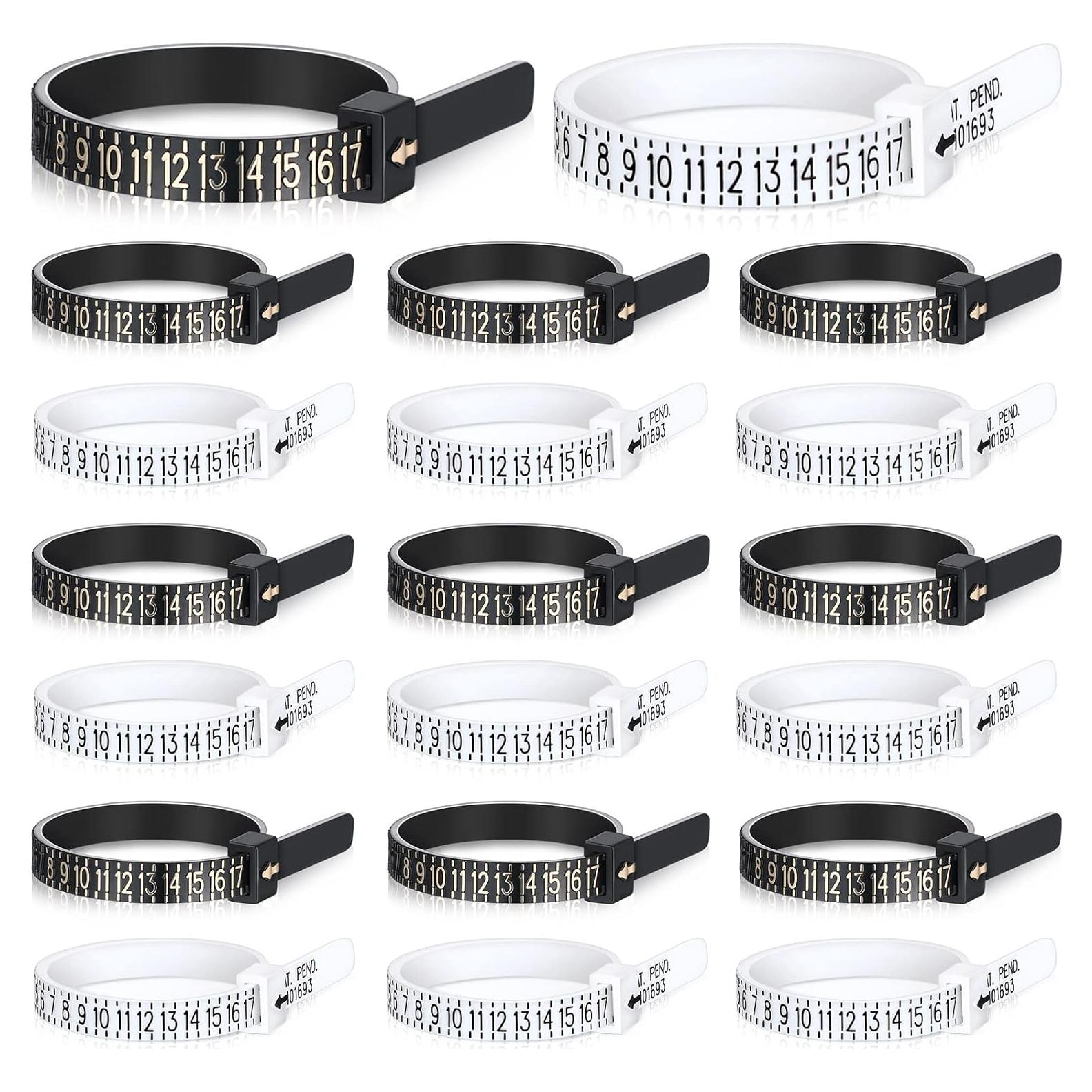 Macarrie 50 Pcs Medidores de Anillo PU Negro y Blanco