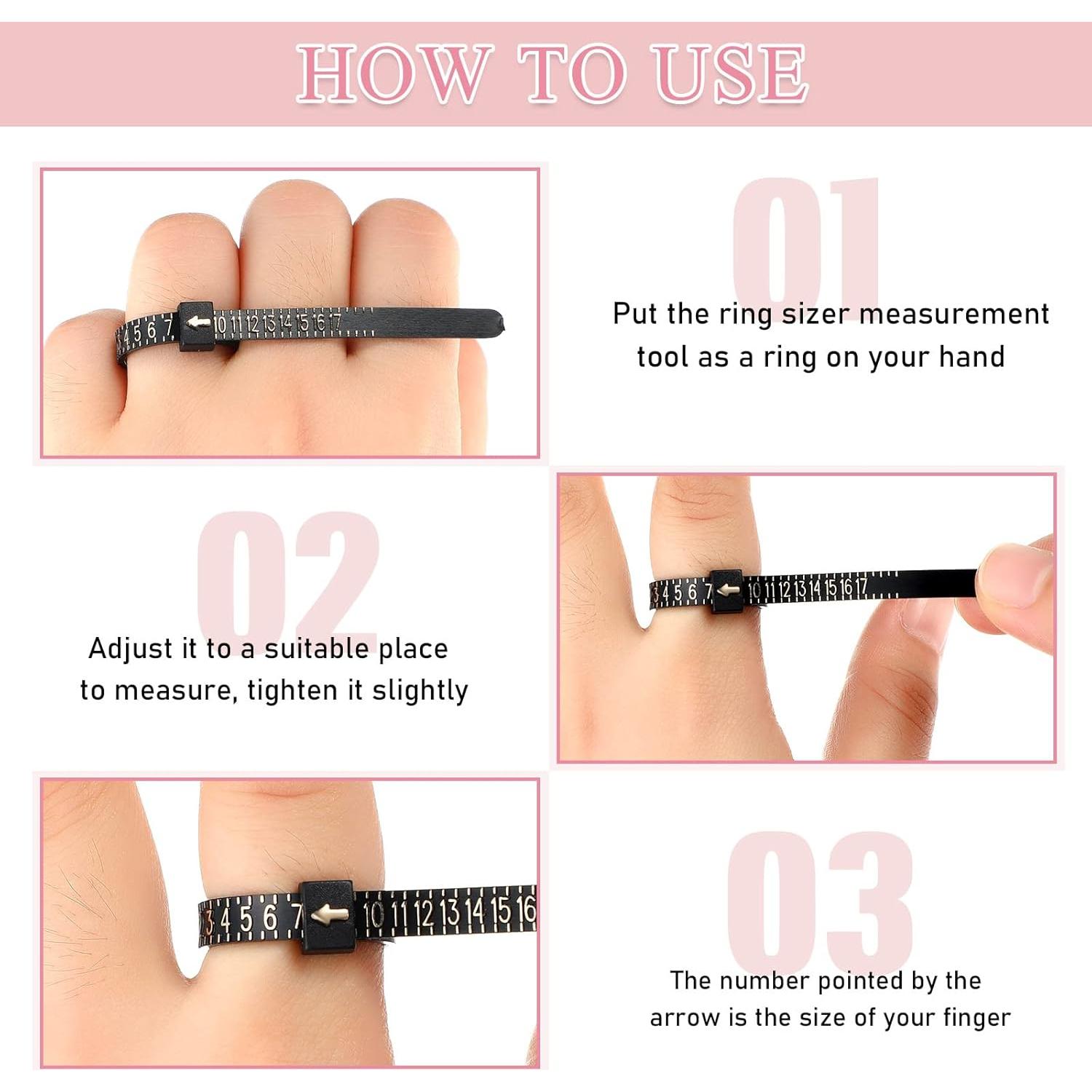 Macarrie 50 Pcs Medidores de Anillo PU Negro y Blanco