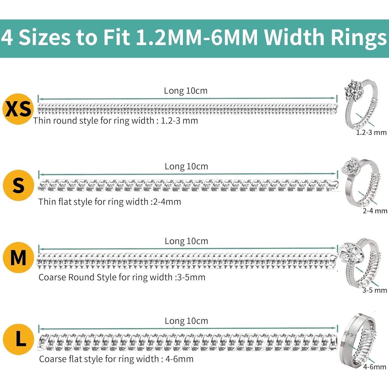 Ajustador de Tamaño de Anillo Kueroami - 12 Pcs Silicona Transparente