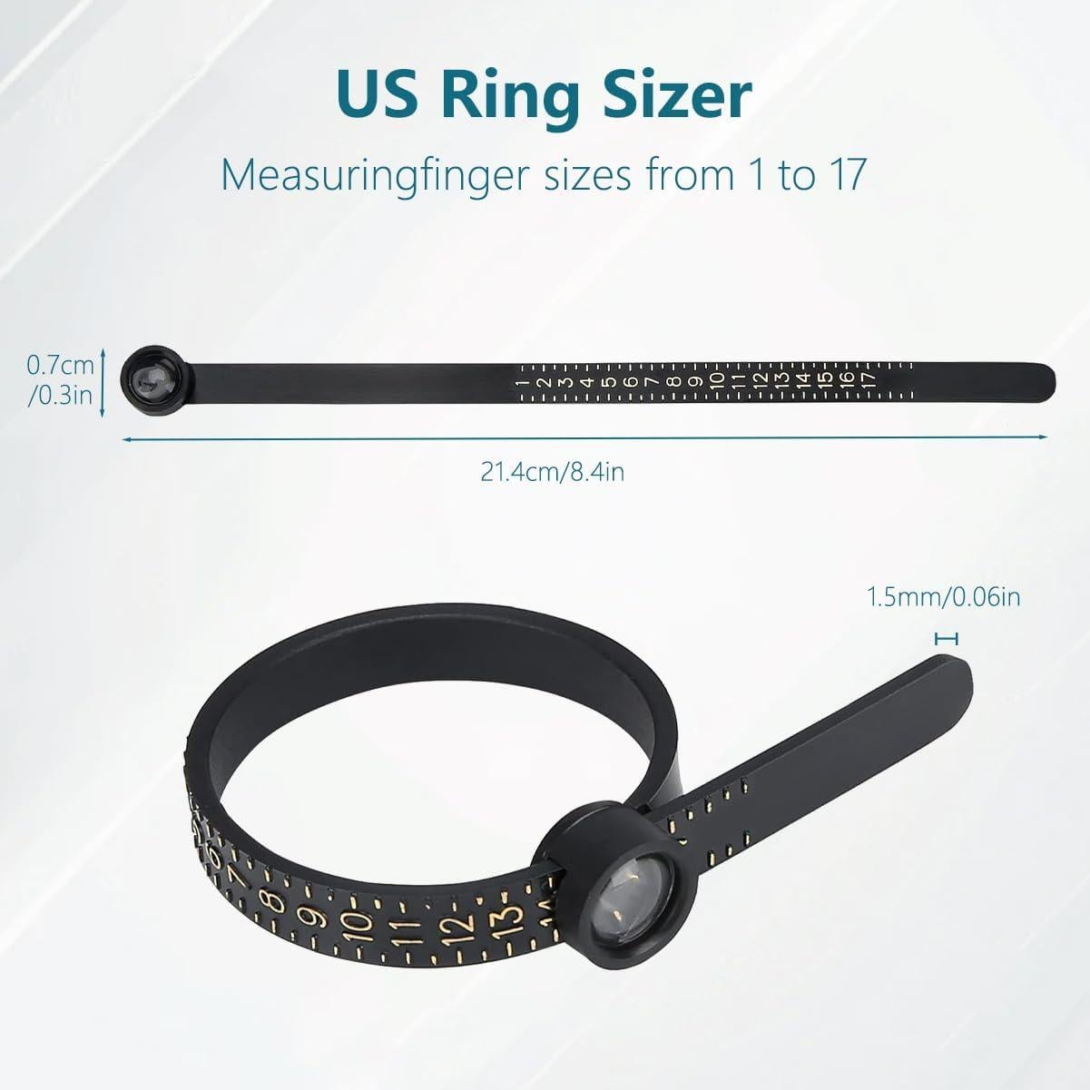 Juego de Medición de Tamaño de Anillo ZLQHHYL con Cristal Magnificado