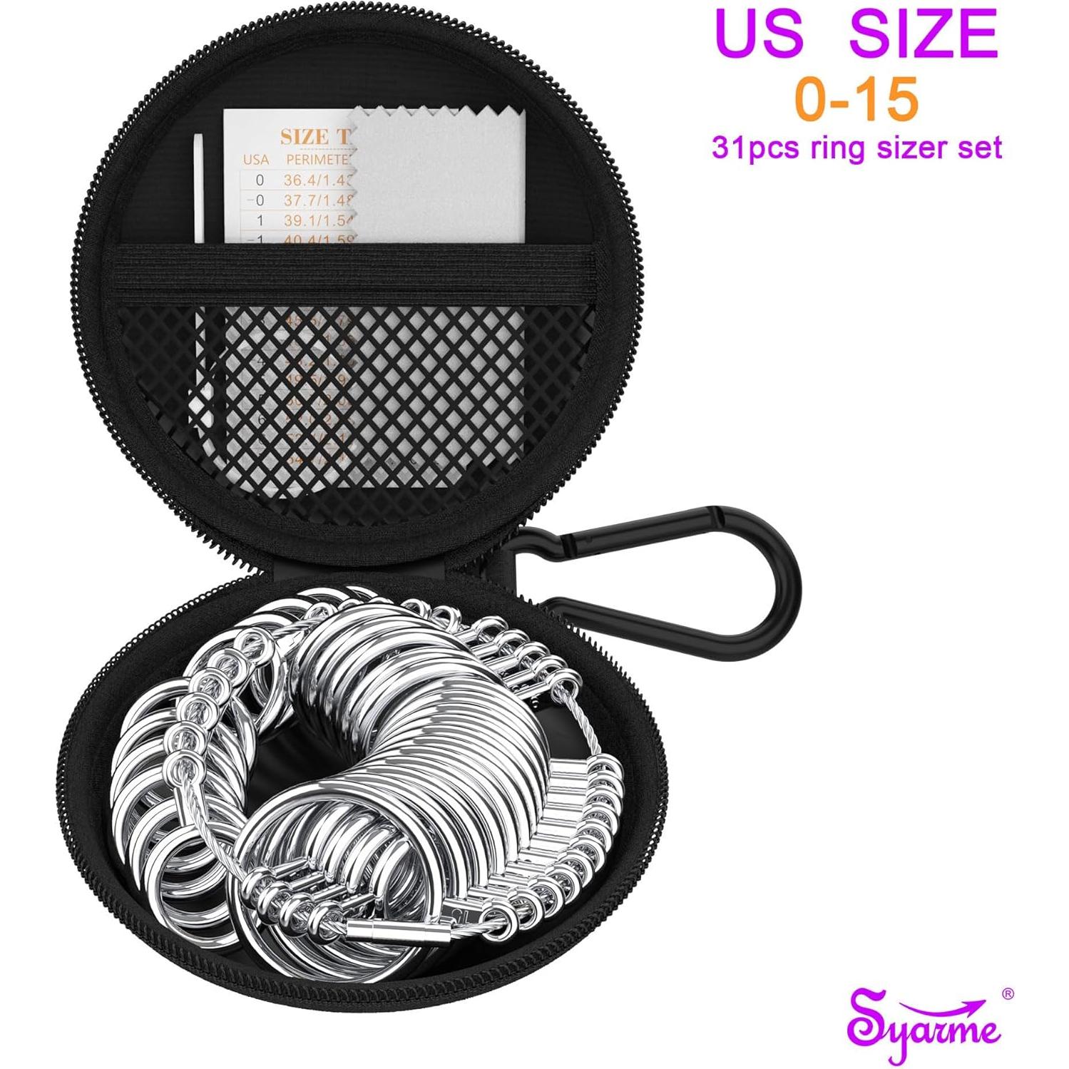 Medidor de Talla de Anillo Syarme 31 Pcs US 0-15 con Caja