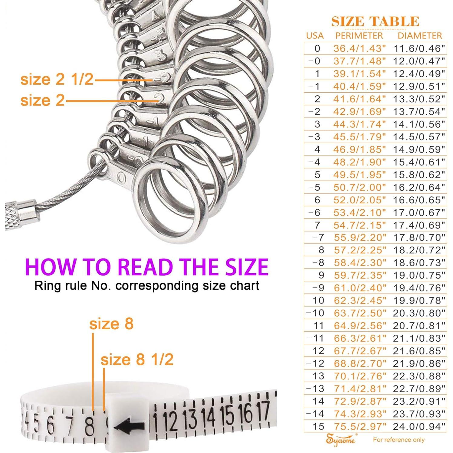 Medidor de Talla de Anillo Syarme 31 Pcs US 0-15 con Caja