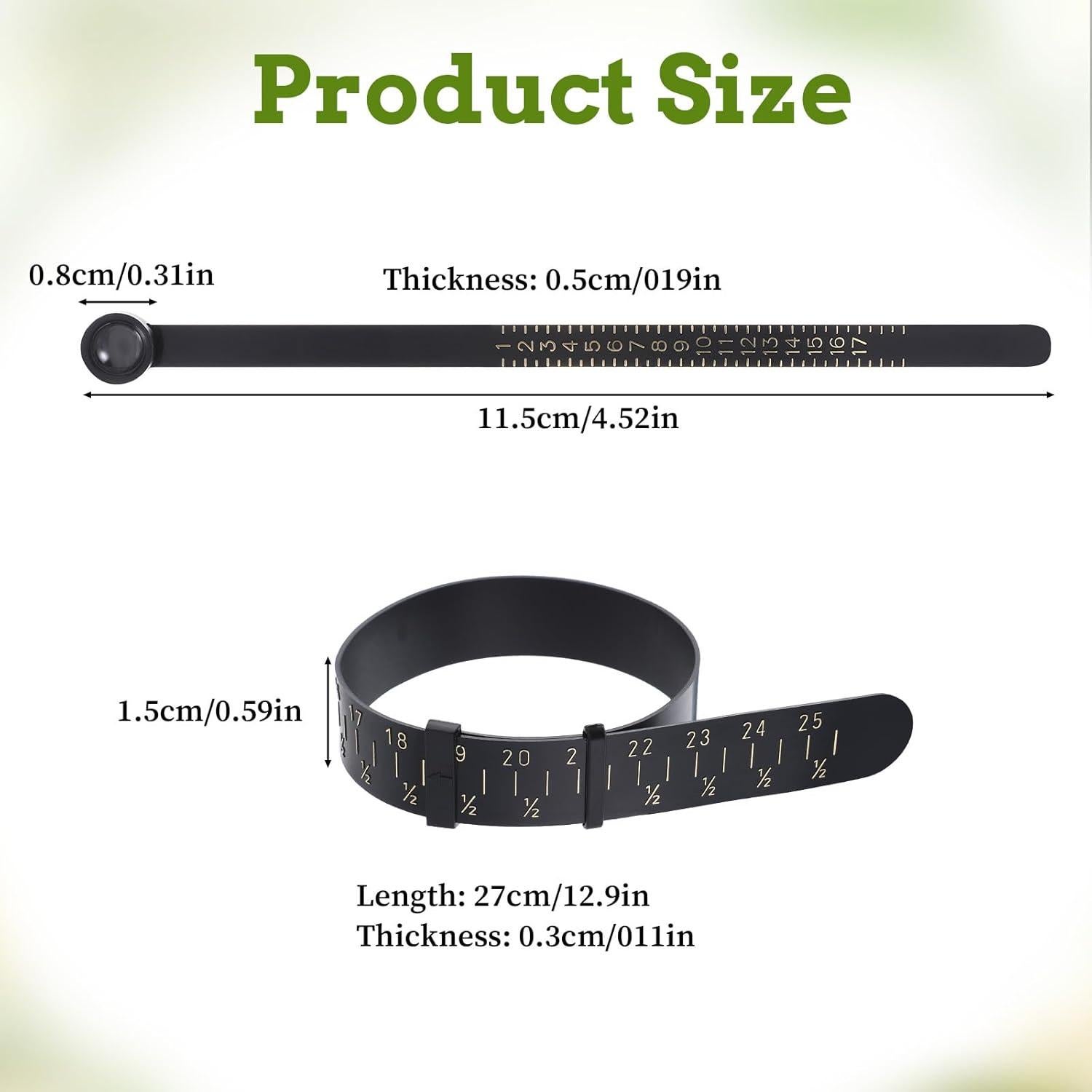 Medidor de Anillo y Pulsera Ptwola 4 Pcs Universal Negro