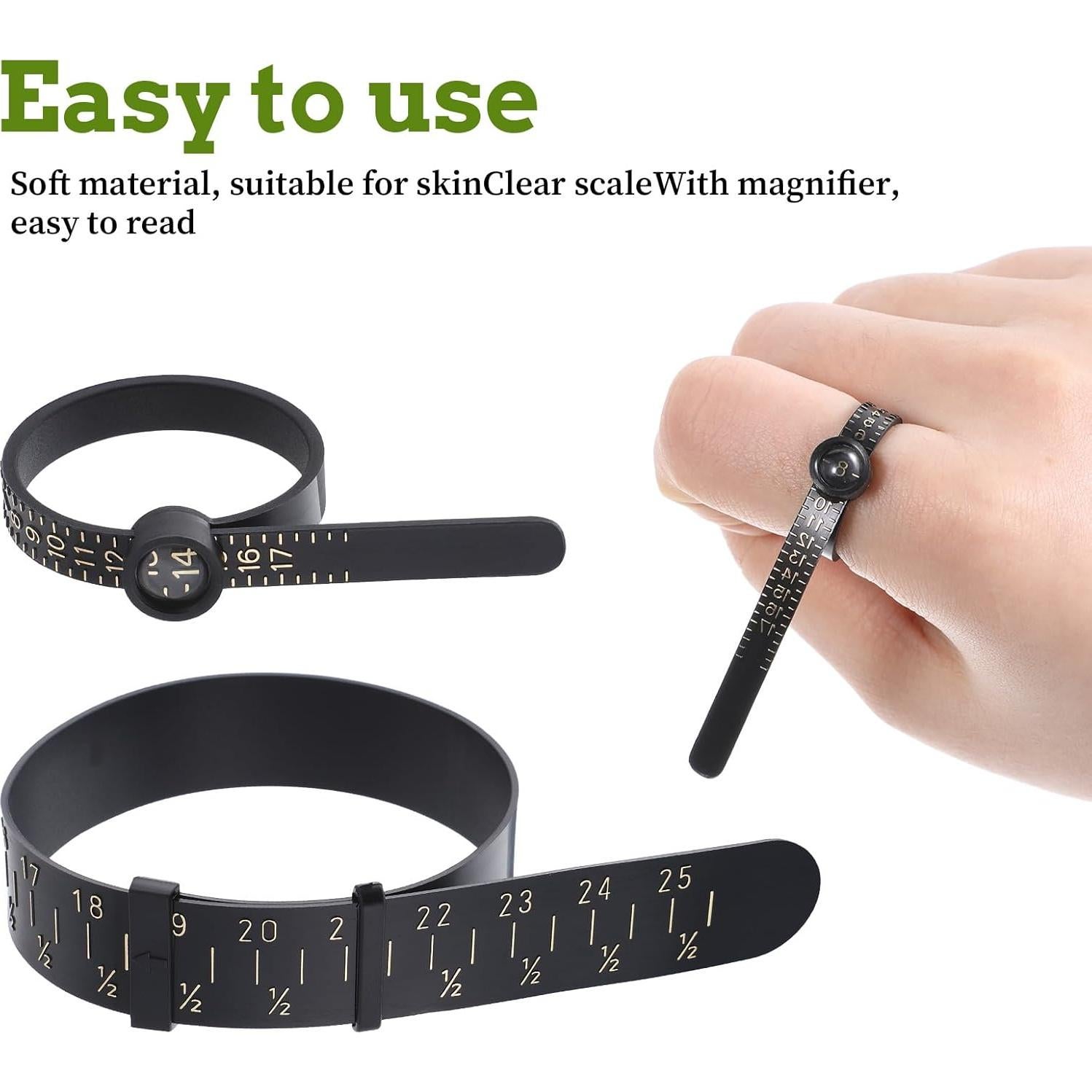 Medidor de Anillo y Pulsera Ptwola 4 Pcs Universal Negro