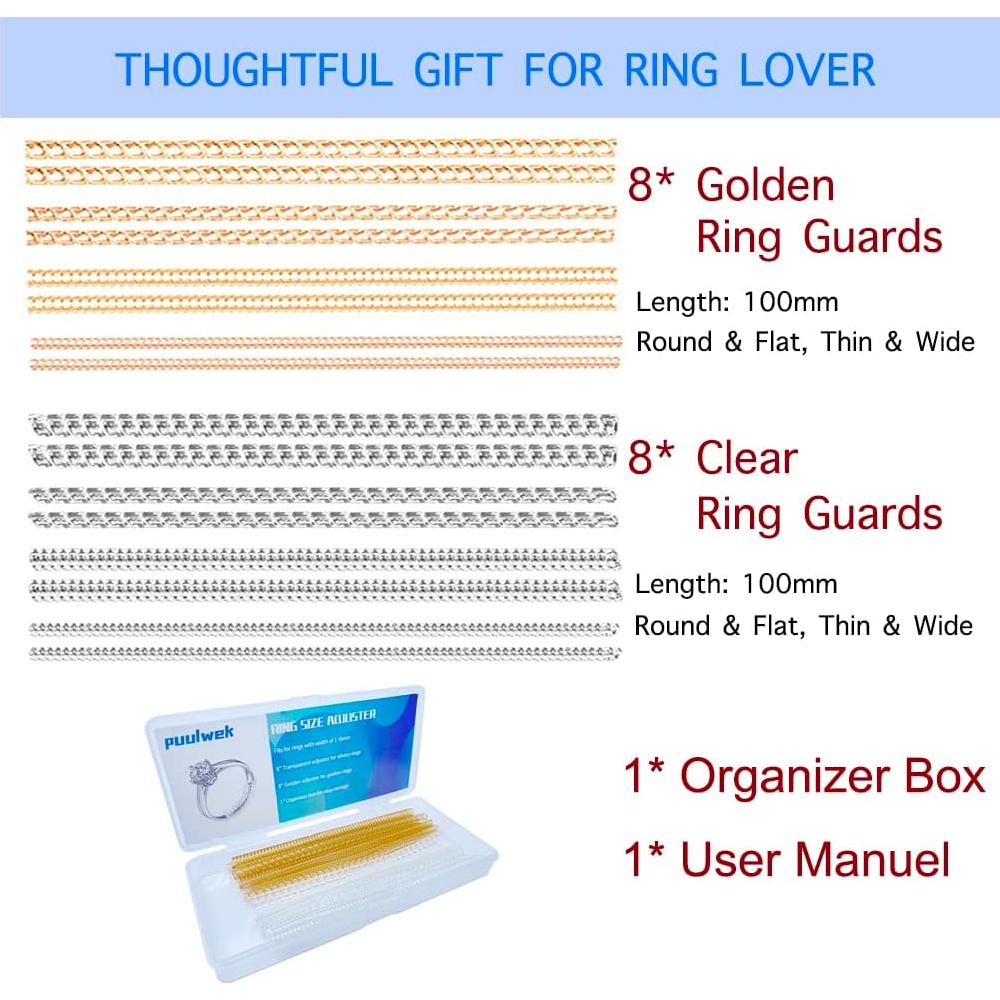 Ajustador de Tamaño de Anillo PUULWEK 16pcs Dorado y Plateado