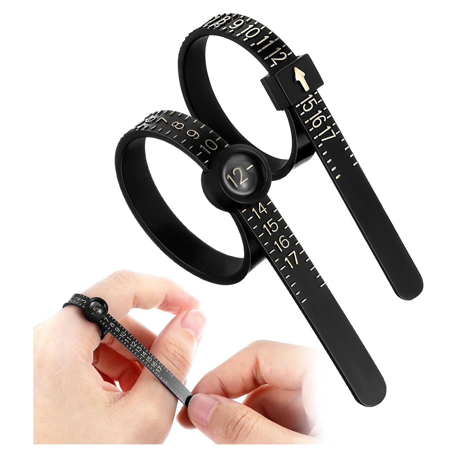 2Pcs Ring and Bracelet Sizer Measuring Tool Reusable for Accurate Jewelry Measurement, Ring Sizer Perfect for Fingers and Bangles, Ring Sizer Measuring Tool Easy-to-Use Sizing Gauge for DIY (Black)