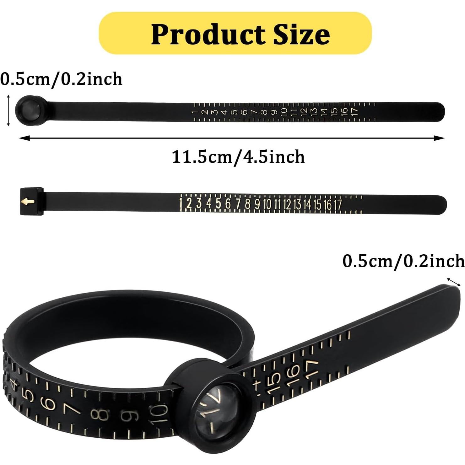 2Pcs Ring and Bracelet Sizer Measuring Tool Reusable for Accurate Jewelry Measurement, Ring Sizer Perfect for Fingers and Bangles, Ring Sizer Measuring Tool Easy-to-Use Sizing Gauge for DIY (Black)