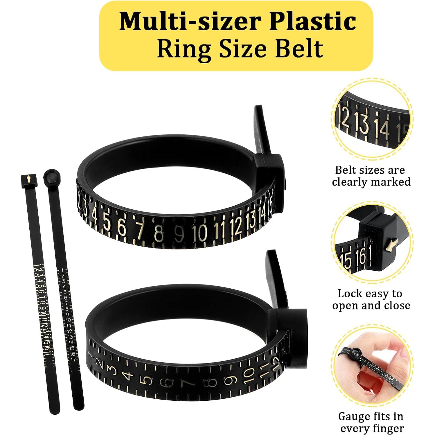 2Pcs Ring and Bracelet Sizer Measuring Tool Reusable for Accurate Jewelry Measurement, Ring Sizer Perfect for Fingers and Bangles, Ring Sizer Measuring Tool Easy-to-Use Sizing Gauge for DIY (Black)