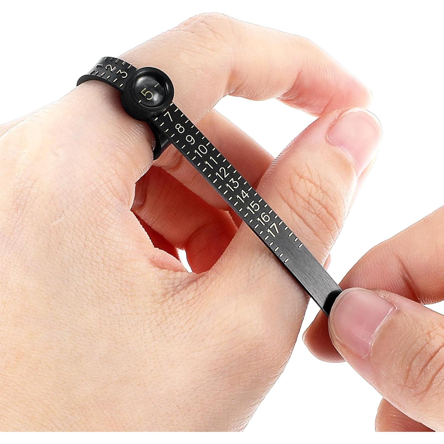 2Pcs Ring and Bracelet Sizer Measuring Tool Reusable for Accurate Jewelry Measurement, Ring Sizer Perfect for Fingers and Bangles, Ring Sizer Measuring Tool Easy-to-Use Sizing Gauge for DIY (Black)