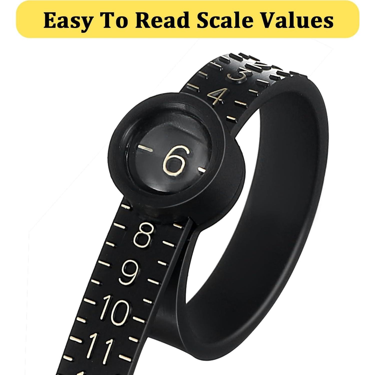 2Pcs Ring and Bracelet Sizer Measuring Tool Reusable for Accurate Jewelry Measurement, Ring Sizer Perfect for Fingers and Bangles, Ring Sizer Measuring Tool Easy-to-Use Sizing Gauge for DIY (Black)