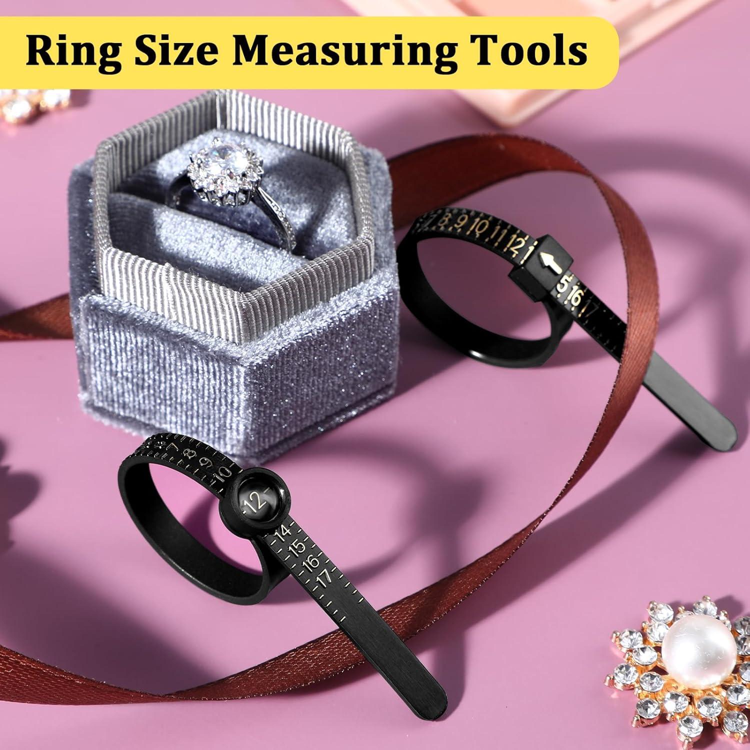 2Pcs Ring and Bracelet Sizer Measuring Tool Reusable for Accurate Jewelry Measurement, Ring Sizer Perfect for Fingers and Bangles, Ring Sizer Measuring Tool Easy-to-Use Sizing Gauge for DIY (Black)
