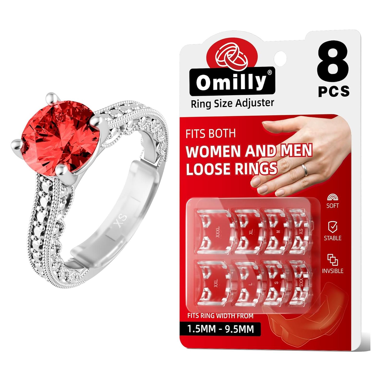 Omilly 8 SizesSilicone Ring Sizer Adjuster for Loose Rings – Invisible Ring Guards & Spacers for Women & Men – Fits Different Band Widths