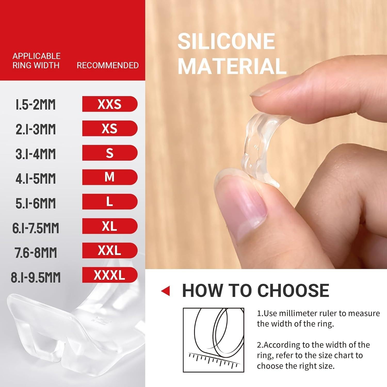 Omilly 8 SizesSilicone Ring Sizer Adjuster for Loose Rings – Invisible Ring Guards & Spacers for Women & Men – Fits Different Band Widths