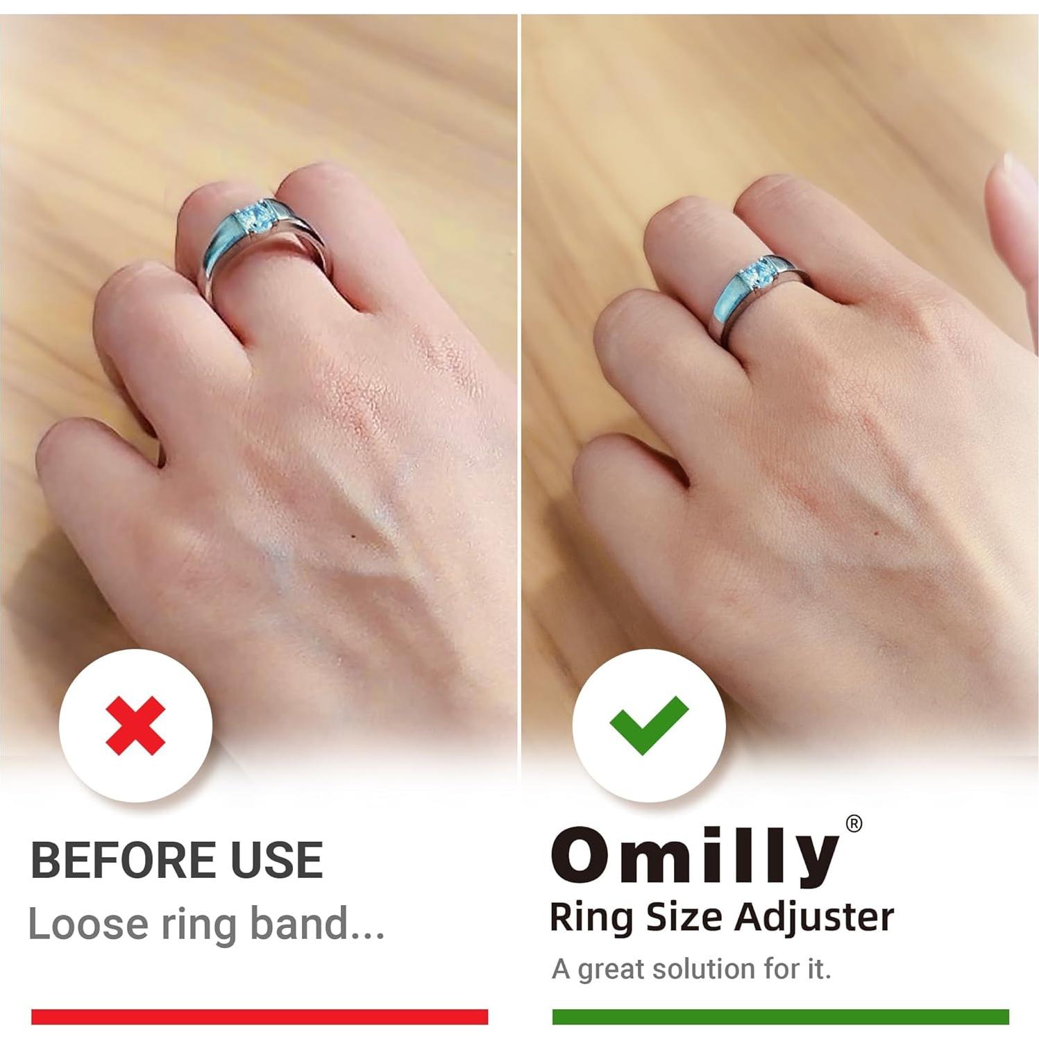 Omilly 8 SizesSilicone Ring Sizer Adjuster for Loose Rings – Invisible Ring Guards & Spacers for Women & Men – Fits Different Band Widths
