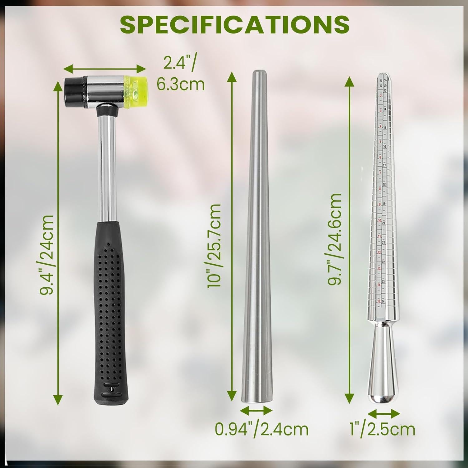 Kit Medidor de Anillos IVWNNN con 27 Tamaños y Martillo de Goma