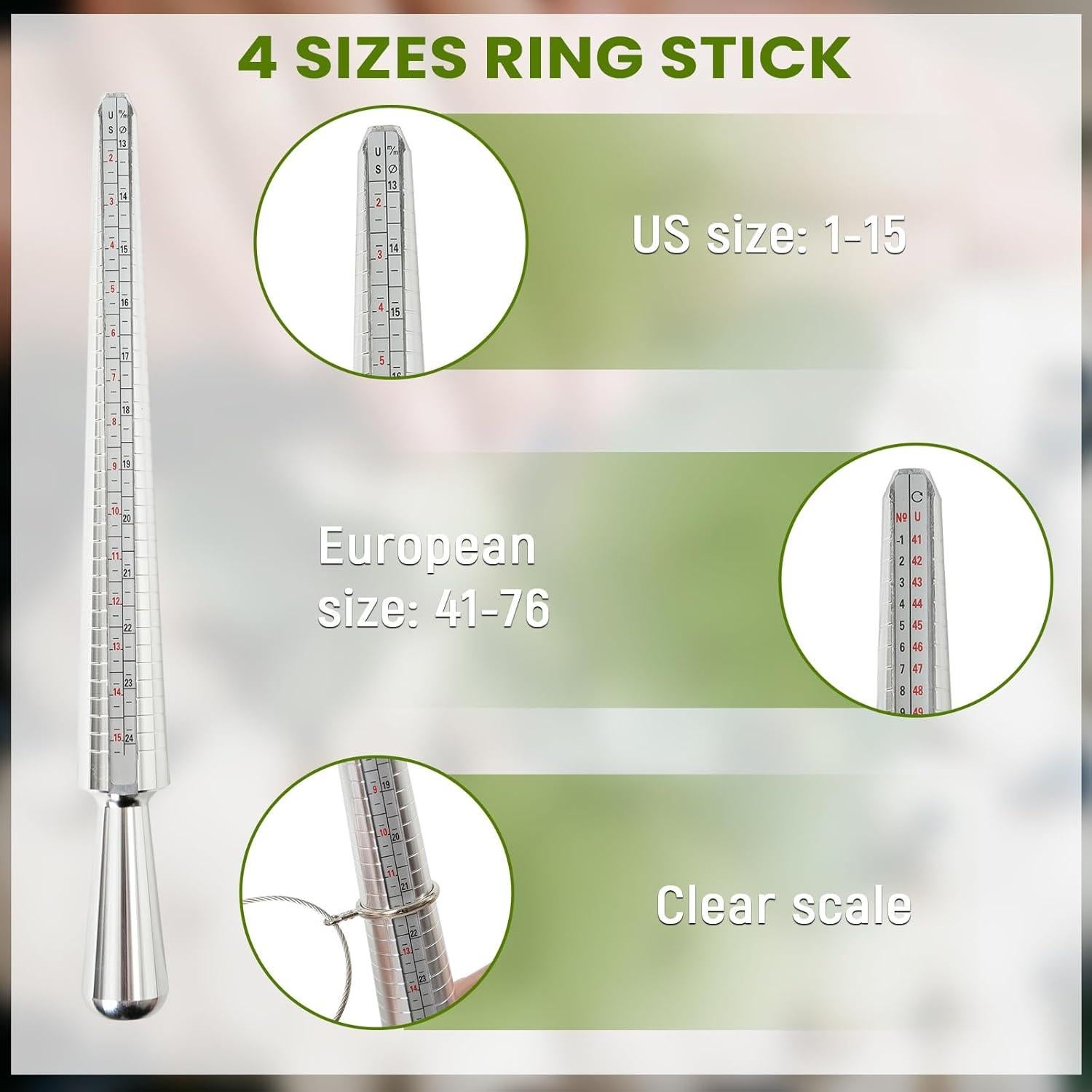 Kit Medidor de Anillos IVWNNN con 27 Tamaños y Martillo de Goma