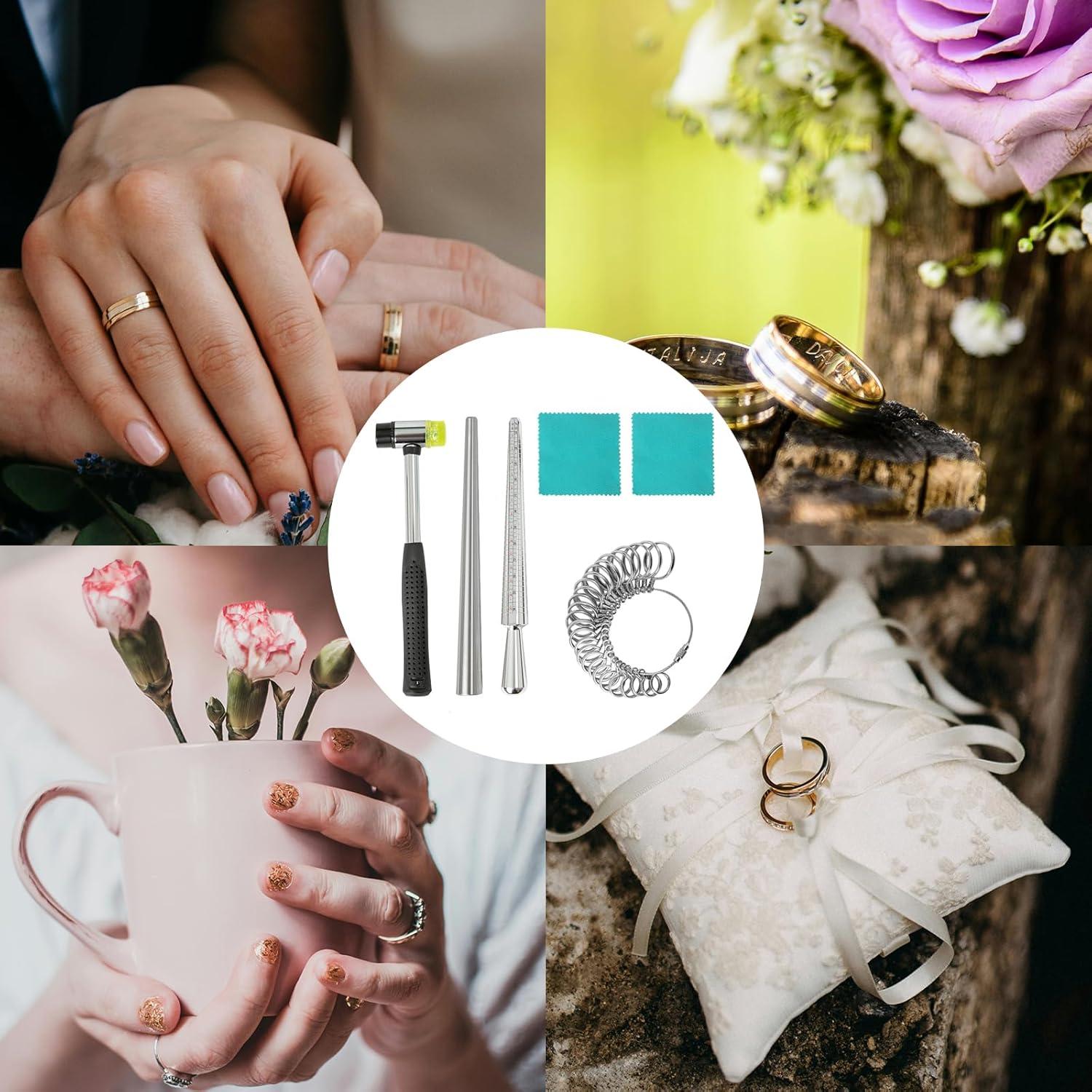 Kit Medidor de Anillos IVWNNN con 27 Tamaños y Martillo de Goma