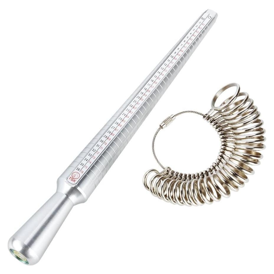 MOJUN Anillo Medidor de Dedo y Mandril 27 Piezas Plata