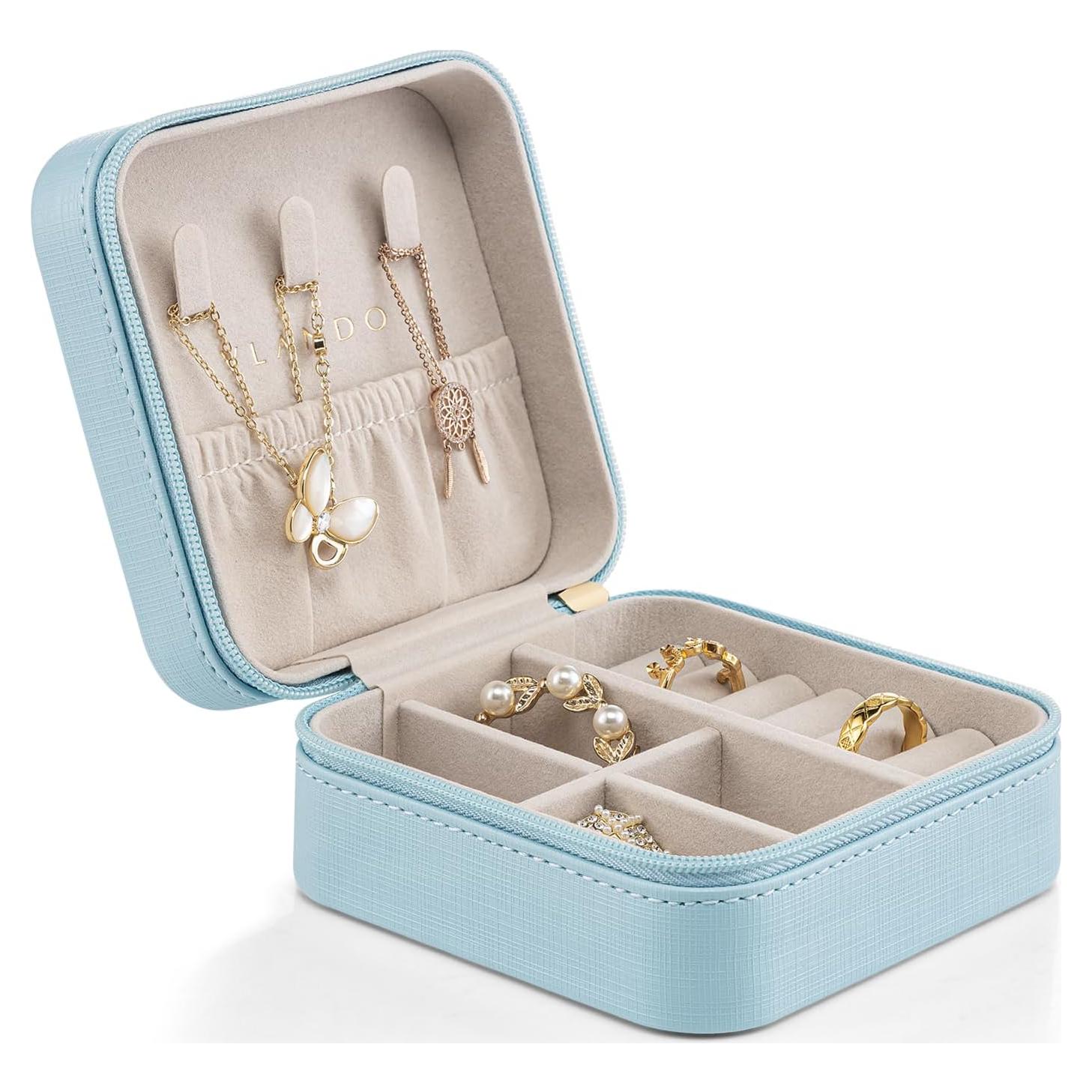 Caja de Joyería de Viaje Vlando Azul Organizador 11x11cm