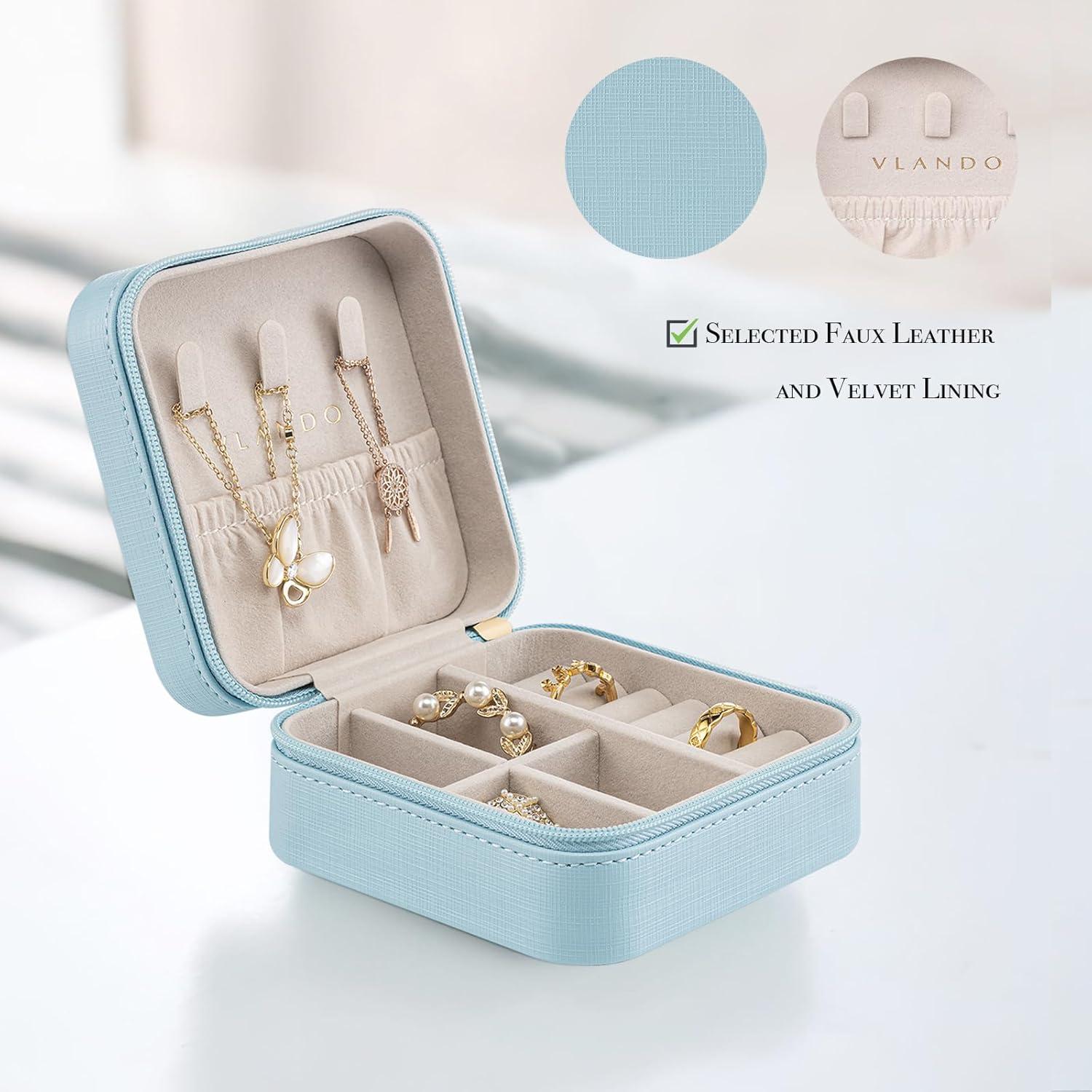 Caja de Joyería de Viaje Vlando Azul Organizador 11x11cm
