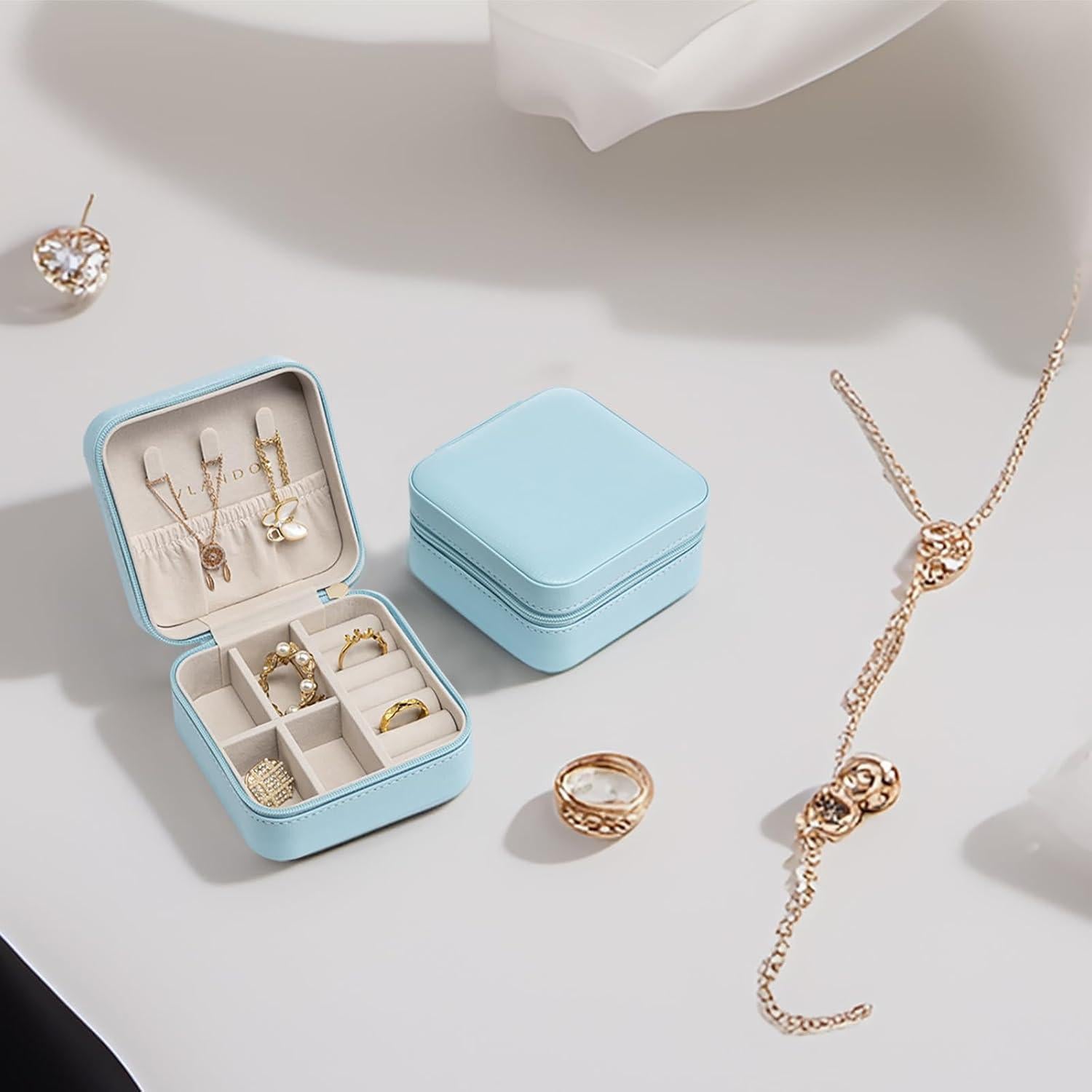 Caja de Joyería de Viaje Vlando Azul Organizador 11x11cm