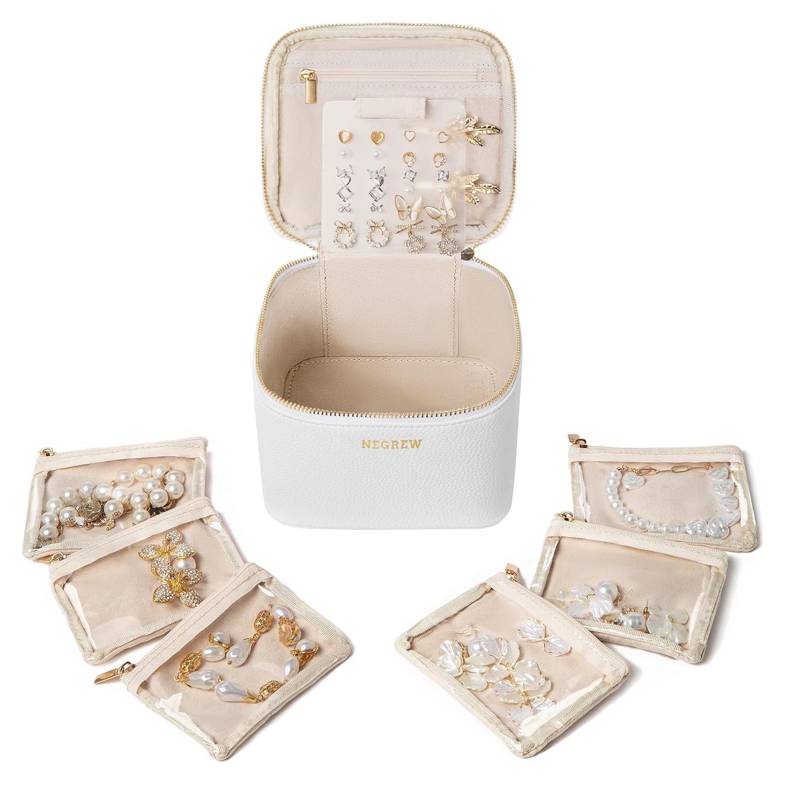 Caja de Joyería de Viaje NEGREW con 6 Compartimentos Blancos