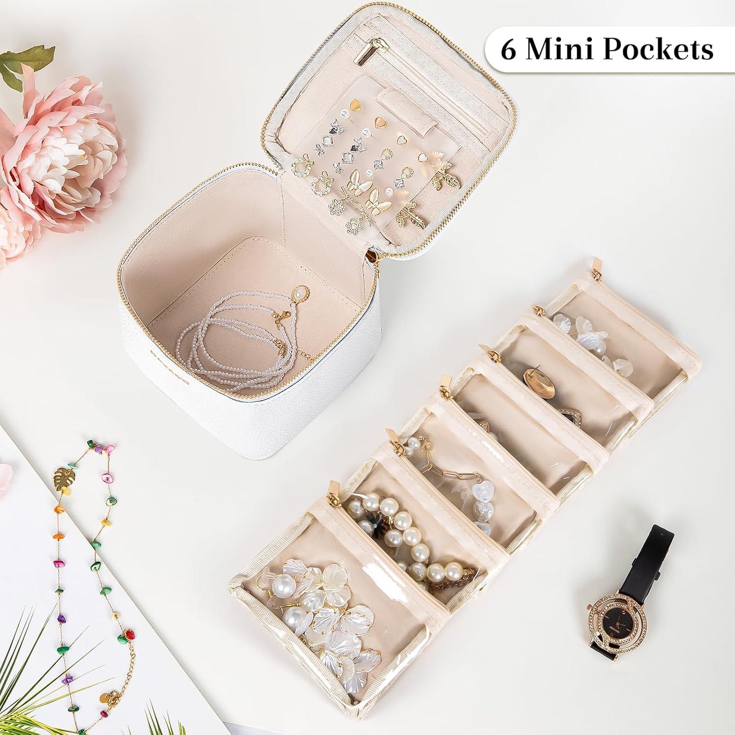 Caja de Joyería de Viaje NEGREW con 6 Compartimentos Blancos