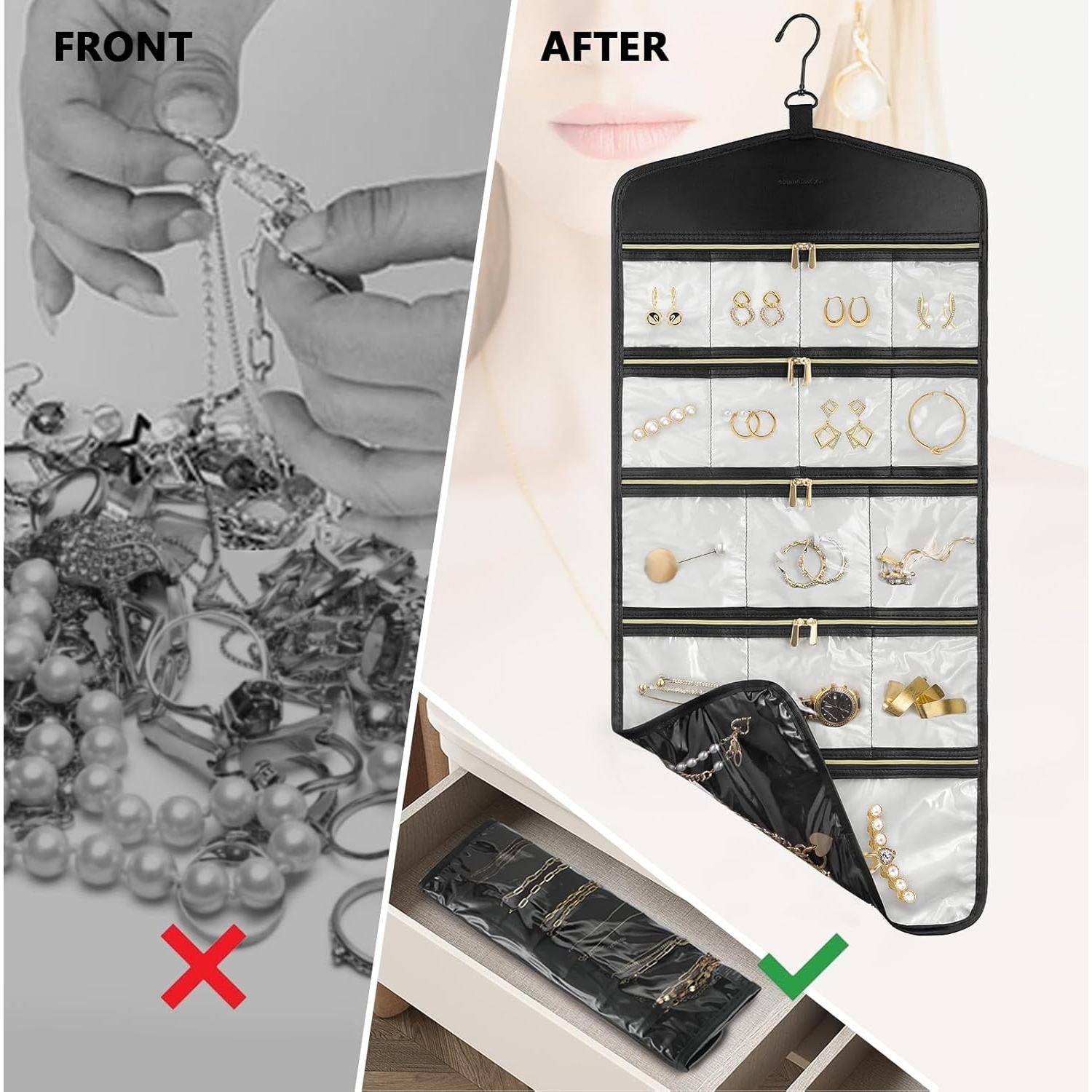 Organizador de Joyería Colgante CHICECO con 16 Bolsillos y Doble Cremallera