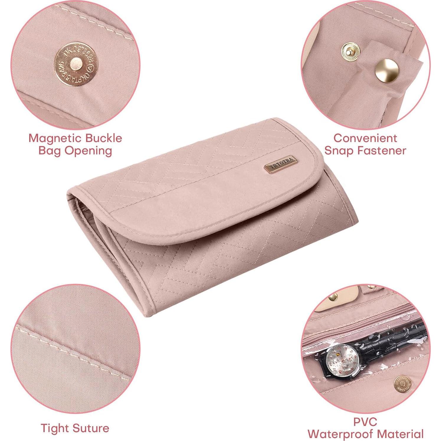 Estuche Organizadora de Joyería TBTOTRA Rosa Plegable 5 Compartimentos