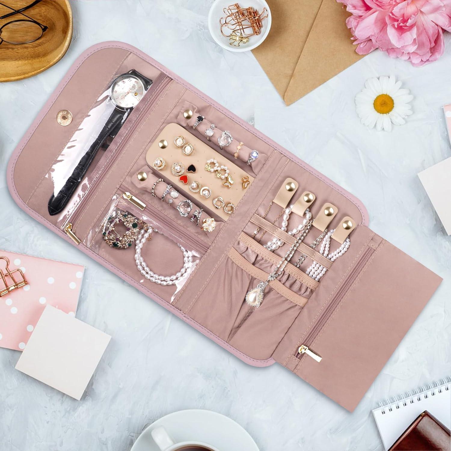 Estuche Organizadora de Joyería TBTOTRA Rosa Plegable 5 Compartimentos