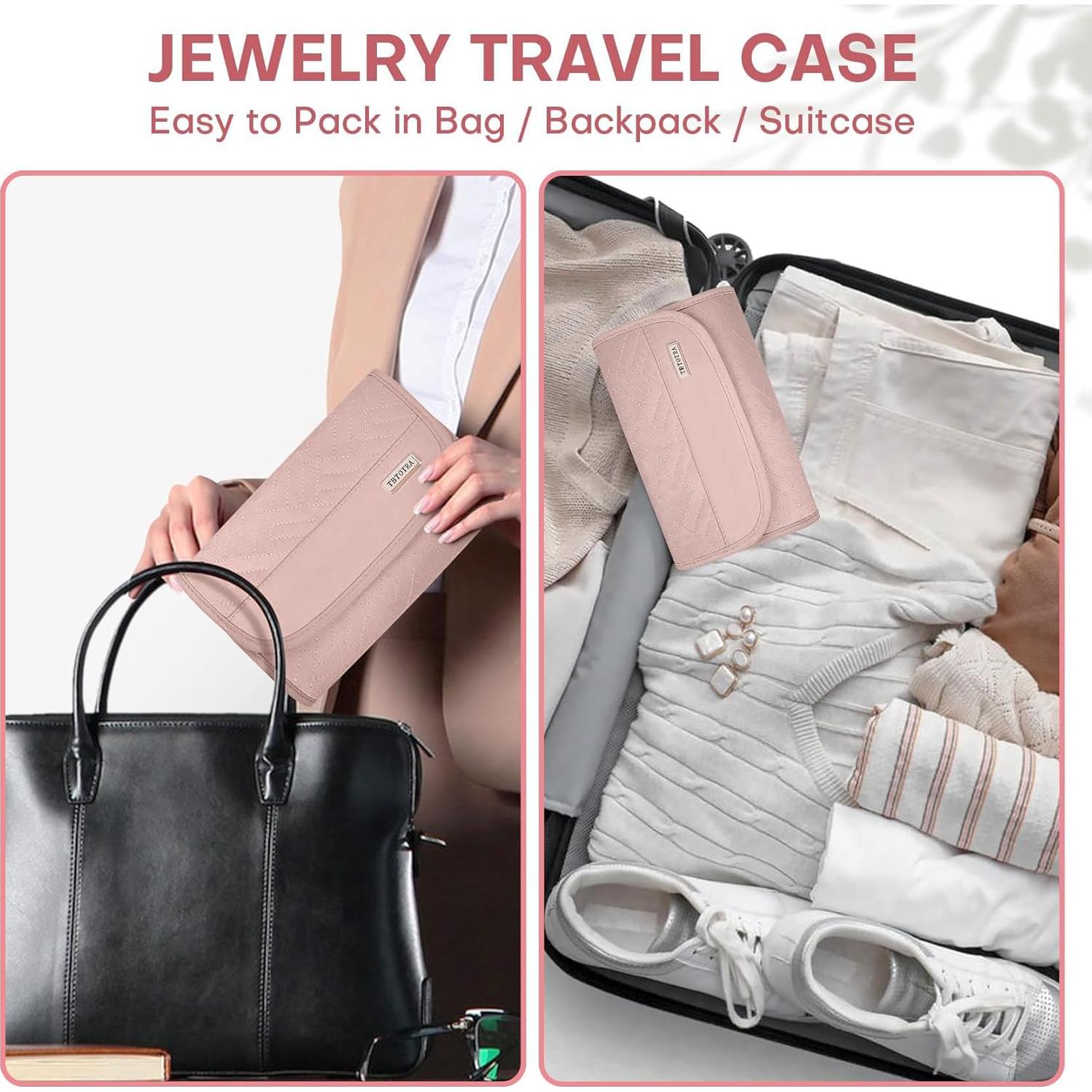 Estuche Organizadora de Joyería TBTOTRA Rosa Plegable 5 Compartimentos