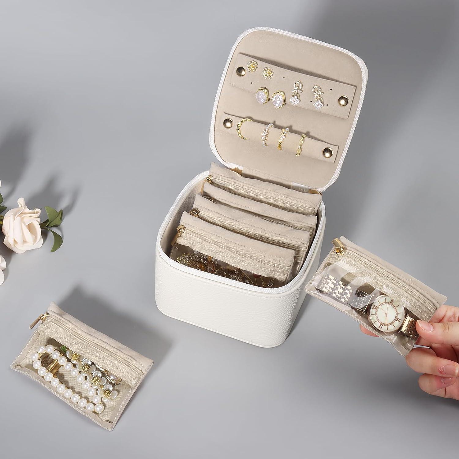 Caja de Joyería Pequeña DesignSter Beige con 6 Bolsas de Terciopelo