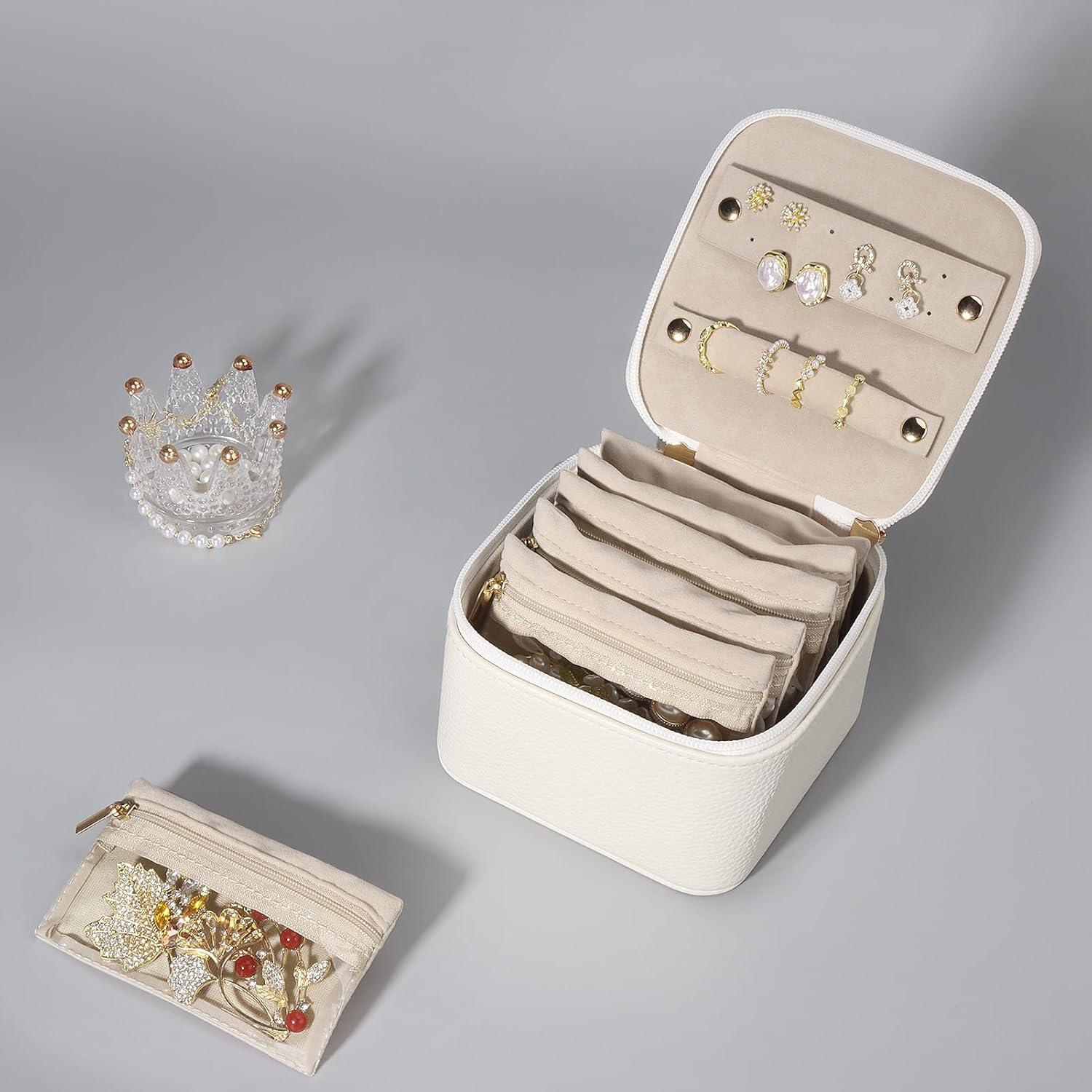 Caja de Joyería Pequeña DesignSter Beige con 6 Bolsas de Terciopelo