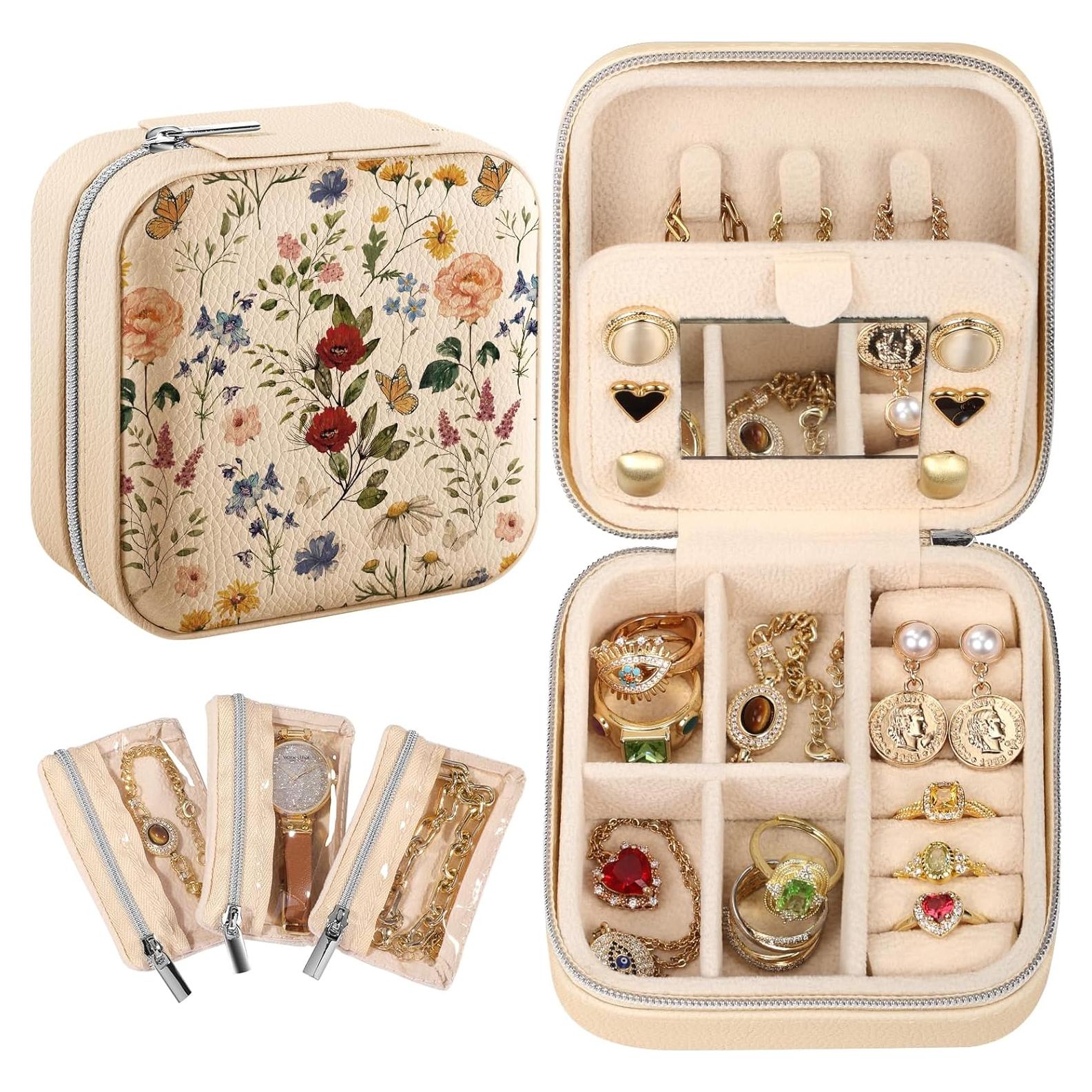 Estuche de Joyería de Viaje Bistup Floral Compacto 10x10x5 cm