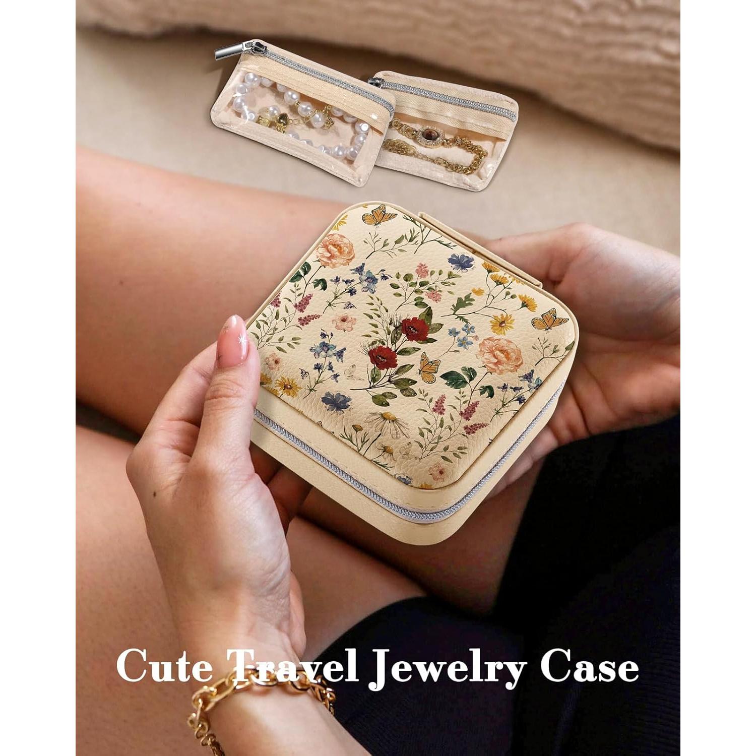 Estuche de Joyería de Viaje Bistup Floral Compacto 10x10x5 cm