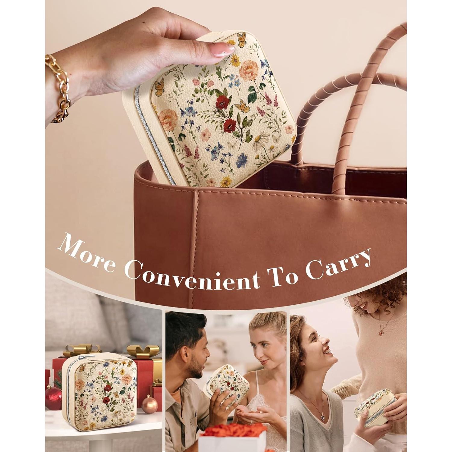 Estuche de Joyería de Viaje Bistup Floral Compacto 10x10x5 cm