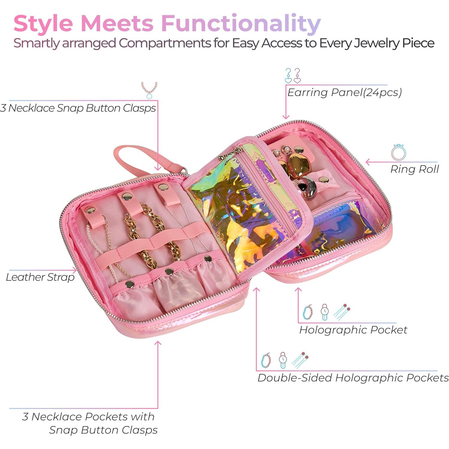 Organizador de Joyería de Viaje FLOWFFIER Rosa Holográfico 13x18cm