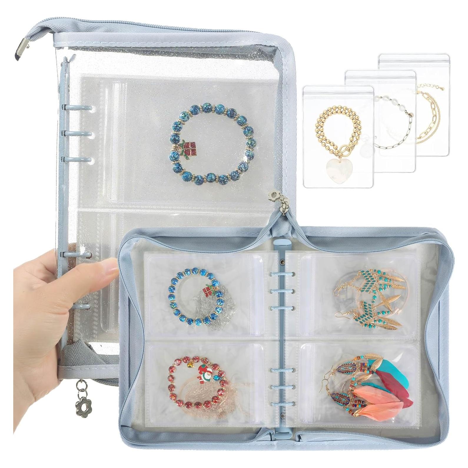 Organizador de Joyería de Viaje AOLEIXIYA Azul Claro 48 Bolsas