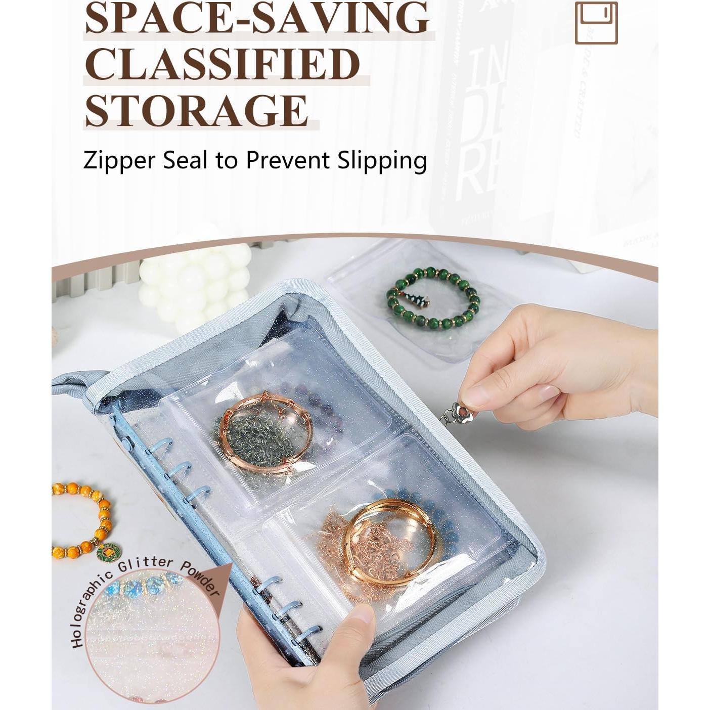 Organizador de Joyería de Viaje AOLEIXIYA Azul Claro 48 Bolsas