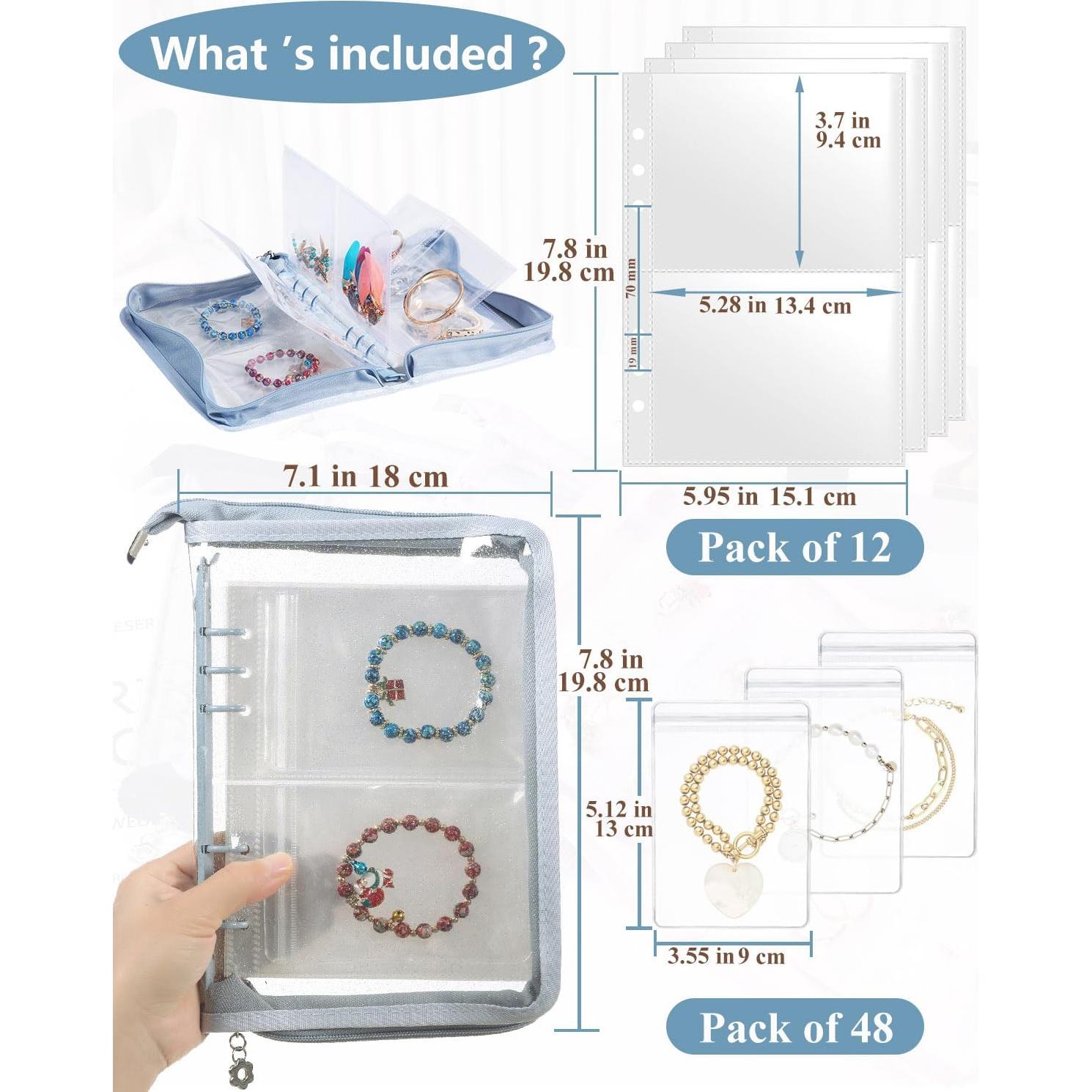 Organizador de Joyería de Viaje AOLEIXIYA Azul Claro 48 Bolsas