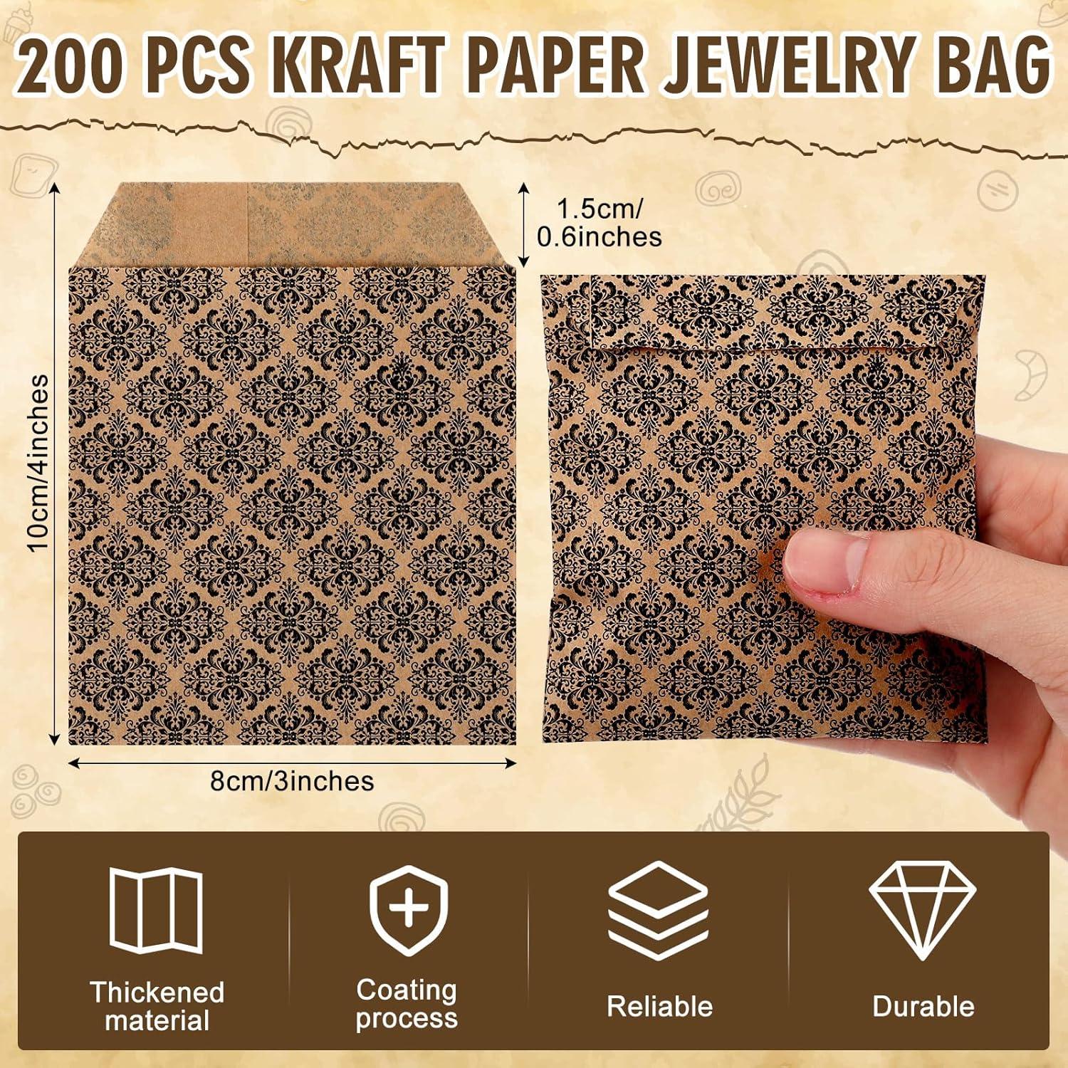 200 Bolsas de Joyería de Papel Kraft Damask 7.62 x 10.16 cm