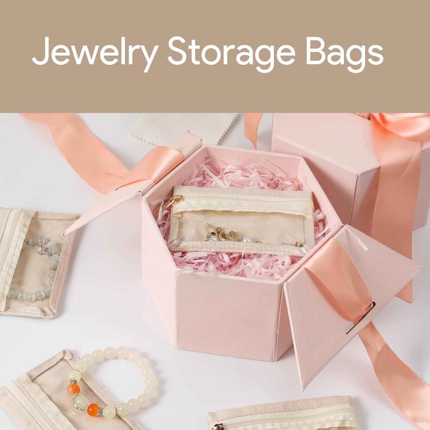 6 Bolsas de Joyería CFTONE, Organizador Portátil Blanco Roto